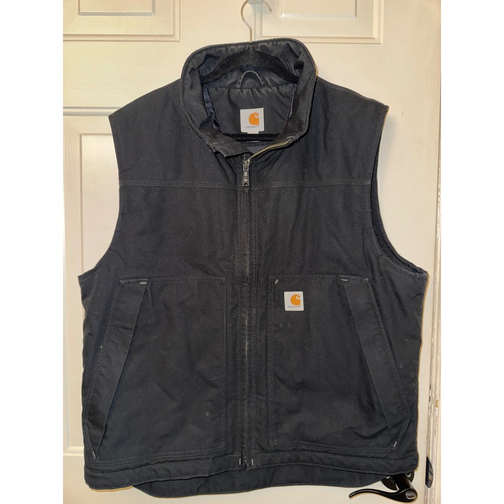 Carhartt Quick Duck Vest Mens Large Black Workwear Full Zip 100002 001